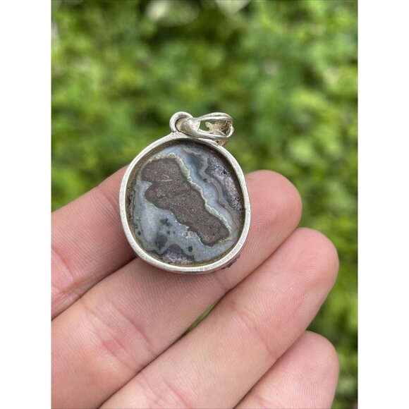 Vintage Sterling Silver 925 Amethyst Geode Pendant Necklace Vintage Raw Amethyst - Picture 6 of 6